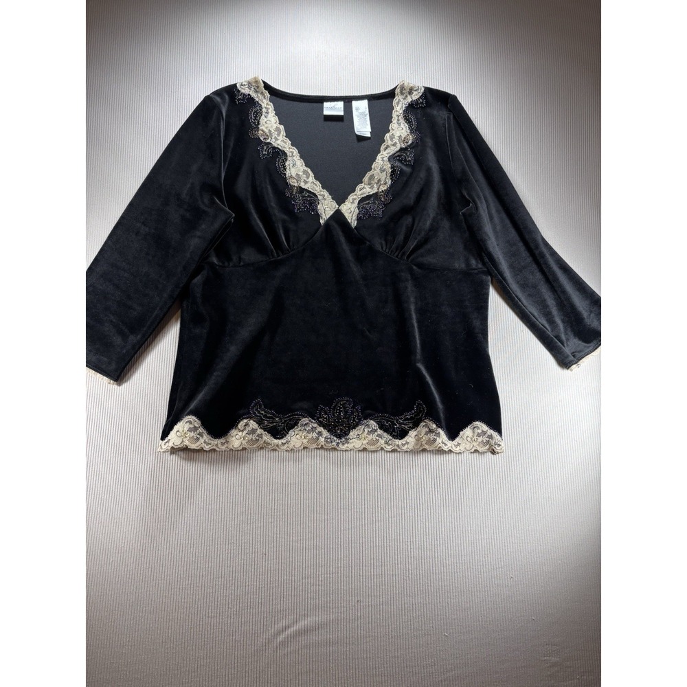 Emma James Velvet Babydoll Women's Top Lace Beaded Romantic Whimsygoth L Y2K Vtg - Picture 6 of 16